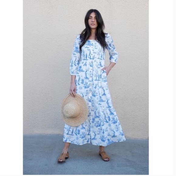 Meadows blue and white toile Maxi dress - Picture 3 of 4